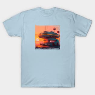 Cyber Cafe Sunset Beach in Retro style T-Shirt